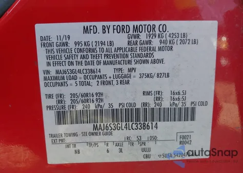 2020 Ford Ecosport Se from USA, damaged, VIN MAJ6S3GL4LC338614
